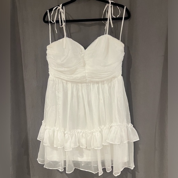 Lulus Angelic Approach White Chiffon Ruffled Tie-Strap Mini Dress - Picture 1 of 6